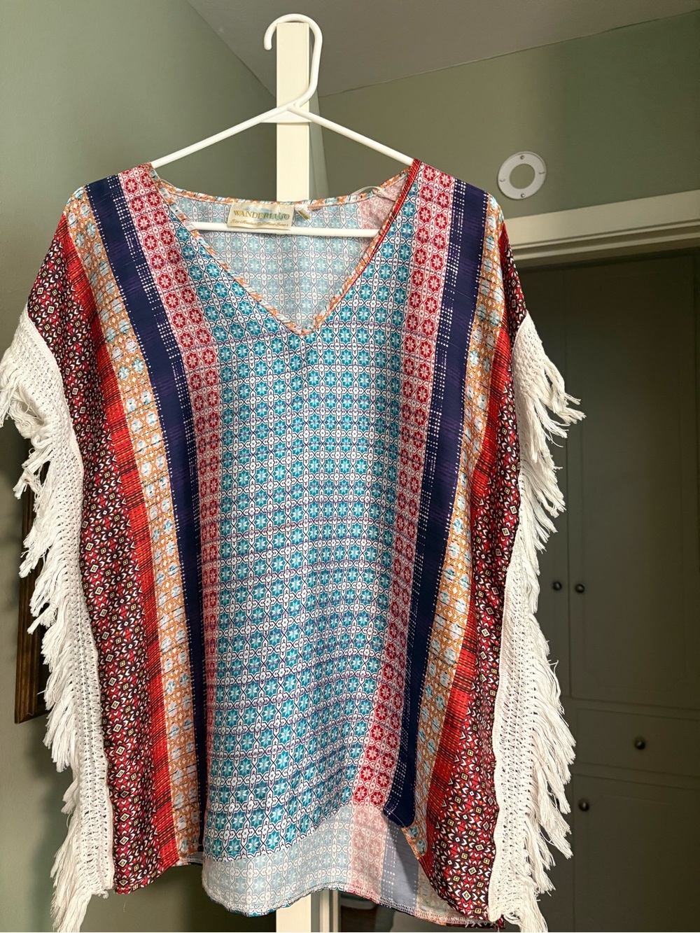 Fringed V-Neck Boho Tunic Top - Multi-Color